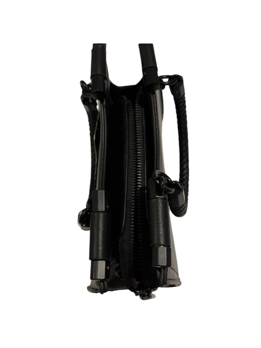 Badgley Mischka Black Leather Braided-Handle Convertible Shoulder Bag - Picture 6 of 9